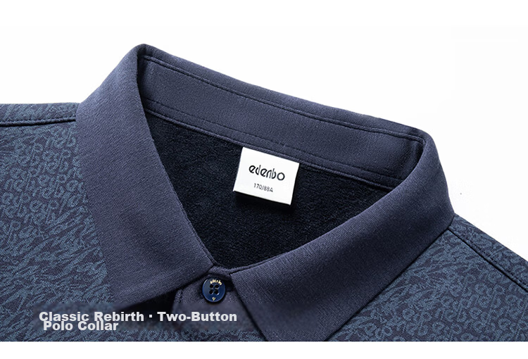 Edenbo Men's Long Sleeve Fleece-Lined Polo Shirt Autumn Winter Full Print Warm Top Dark Blue 180/96A (2XL) 7
