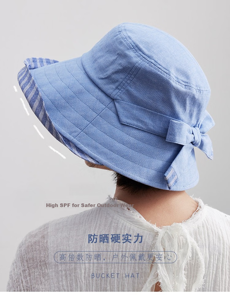 Lagur 100% Cotton Japanese-Style Wide Brim Fisherman Sun Hat UV Protection Summer Women's Sky Blue 2