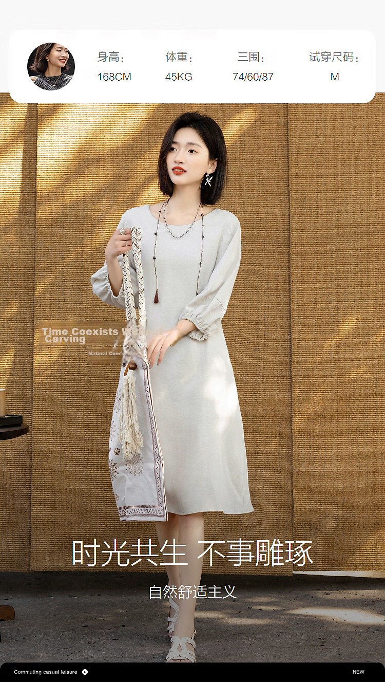 Demana [With Linen] Summer Urban Commuter Round Neck Pocket Sleeve A-Line Slim Fit Dress for Women Premium Feel 9