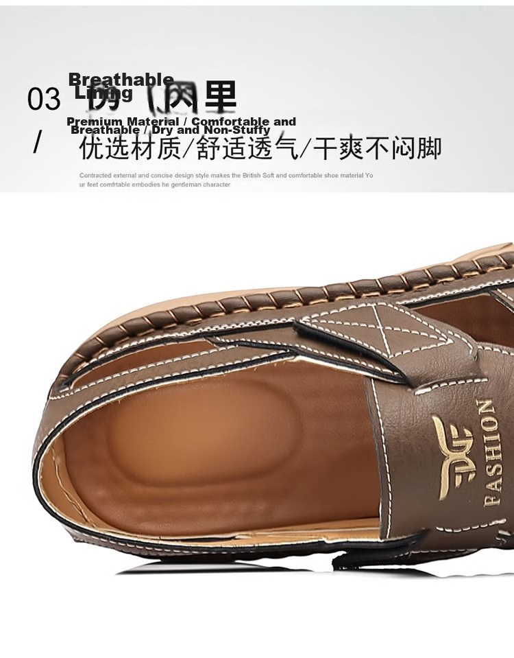 Jingzhenlianggong New Casual Sandals High-Quality Ultra-Soft Men's Breathable Sandals Wear-Resistant Non-Slip Yellow [Leather Version] Size 43 15