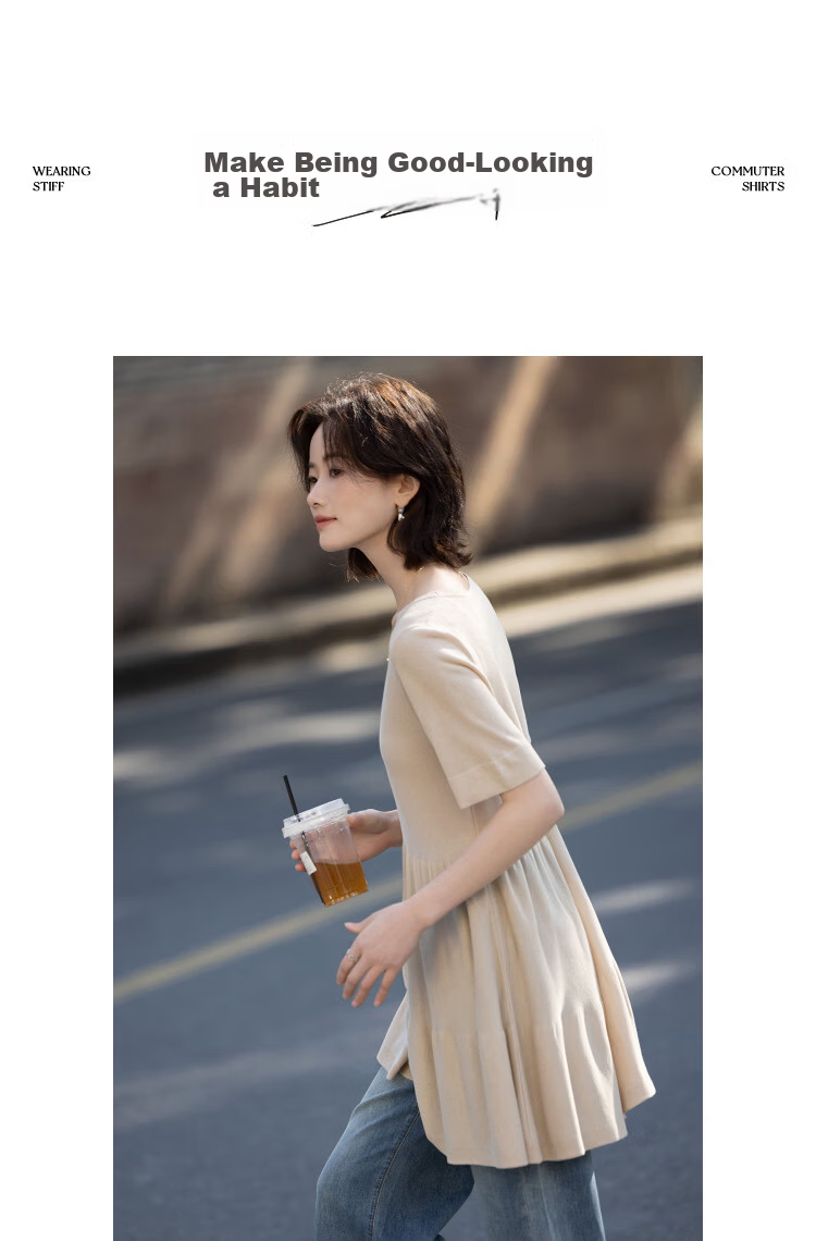 Demana Shiny Daily Summer Fashion Shiny Yarn Round Neck Ruffle Hem Loose Slimming Knit Sweater for Women High-End Feel 10
