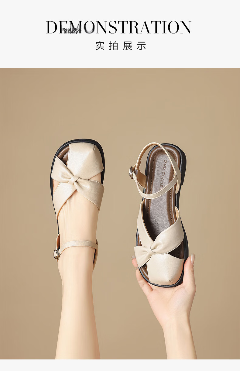 ZHR Flat Sandals Women Vintage Hollow-out Roman Shoes 2026 Summer New Beach Shoes Women KN272 Beige Brown Size 37 8