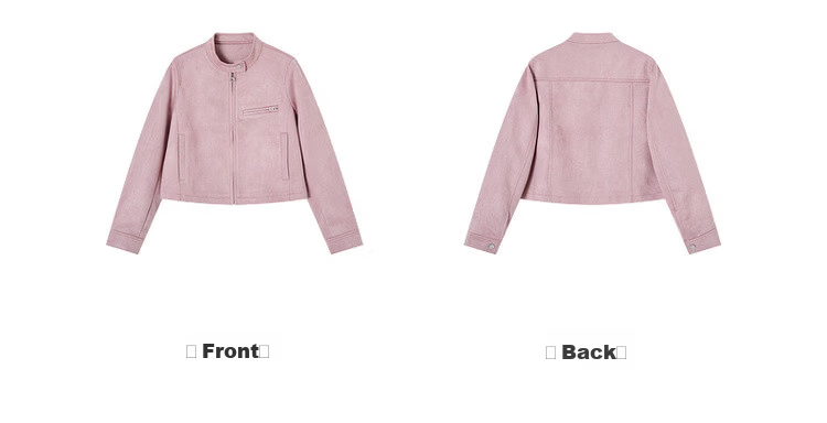 MT Urban Chic Spring Sweet Cool Biker Style Stand Collar Short Straight Zipper Casual Women's Jacket 13