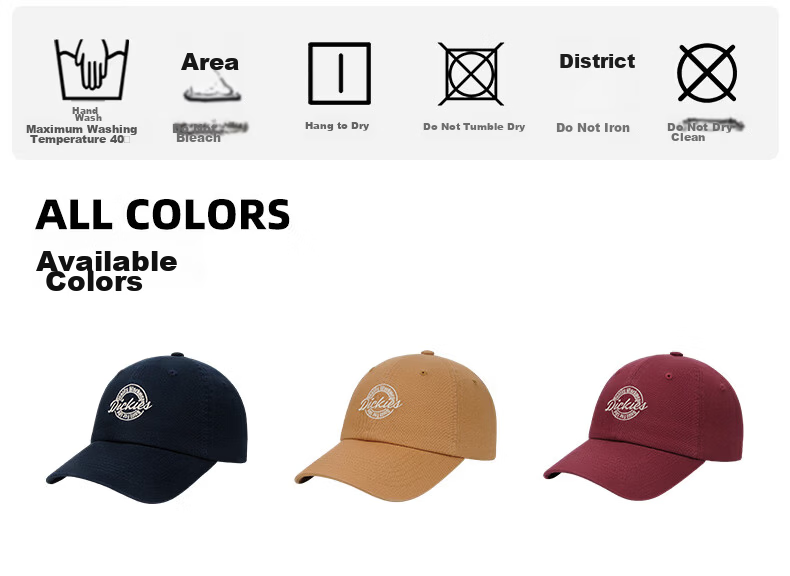 Dickies Embroidered Letter Baseball Cap Soft Top Hat Unisex New Large Head Circumference Slim Face Sun Protection Visor Cap Navy Blue 3