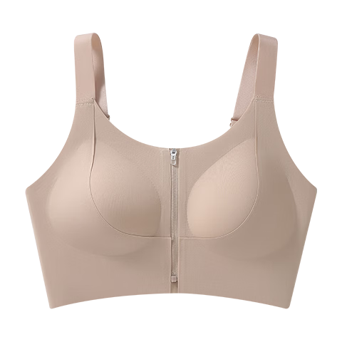 GRACEWELL Women's Sports Bra Front Zipper High-Impact Shockproof Seamless Wire-Free Integrated Vest Pink Foundation Bra
