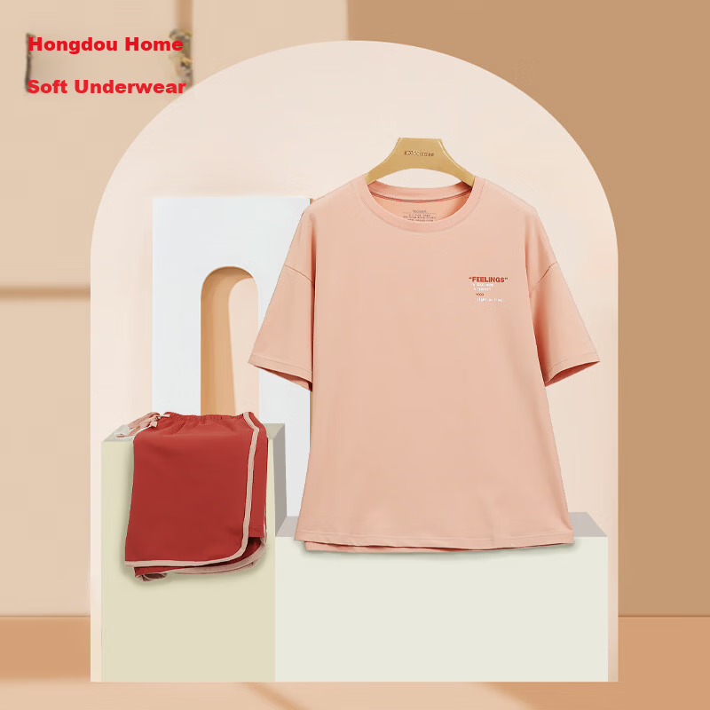 Hodohome Women's Pullover Short Sleeve Soft Cotton Pajama Set Casual Homewear Suitable for Outdoor Wear (160)