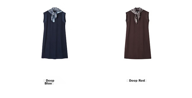 Demana Silent Breath Summer Elegant Urban Sleeveless Mid-Length Dress with Scarf and Pleated Round Neck Splicing 16