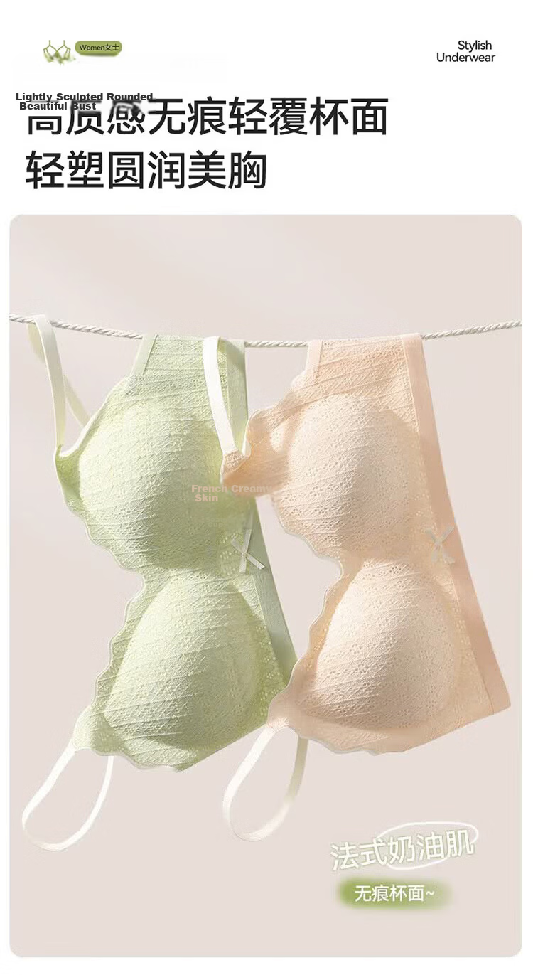 Xueqiman Women's Spring Summer Thin Seamless Nude Sensation Small Bust Push-Up Wireless Anti-Sagging Side Support Beautiful Back Bra 2