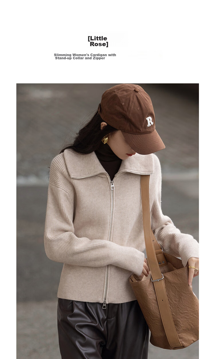 Demana Soft Research Institute Spring Dopamine Zip-up Collar Cardigan Slimming Yarn Knitwear Women's Top 4