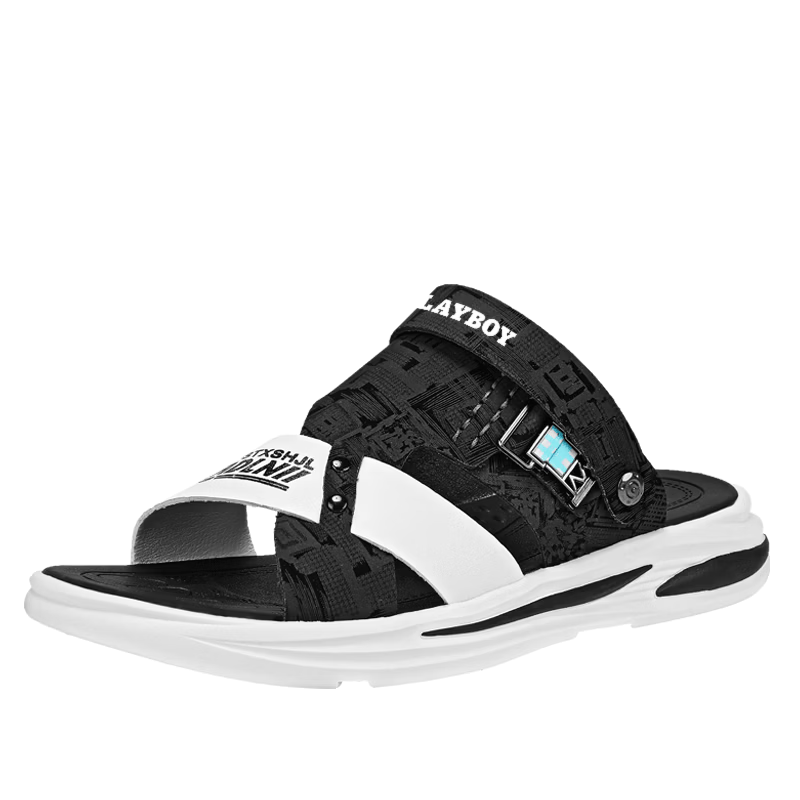 PLAYBOY Men's Sandals 2026 Summer Dual-Wear Comfortable Trendy Beach Flip-Flops Black Size 39