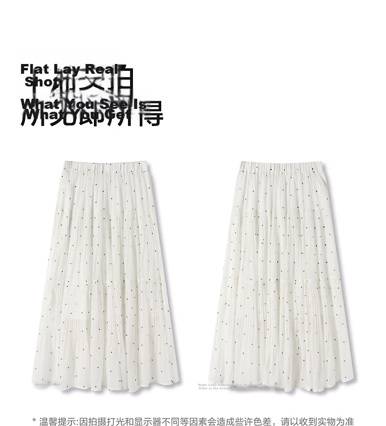 TonLion 2026 Spring Summer Women's Pleated Polka Dot Midi Skirt Gentle Fashion Half Skirt Korean Simple Casual Mid-Length Skirt 2