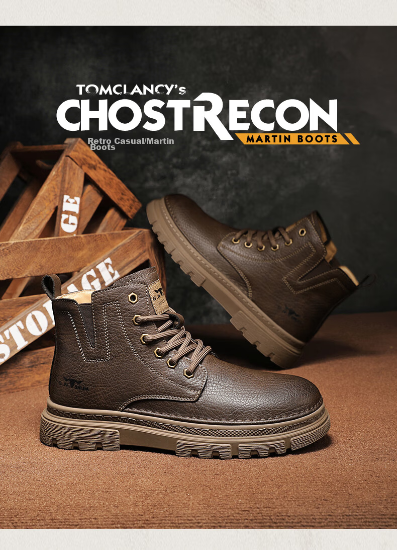 Bull Family Men's Boots Autumn Winter New British Retro Martin Boots Thick Sole Wear-Resistant Men's Work Boots Versatile Casual High-Top Shoes 4