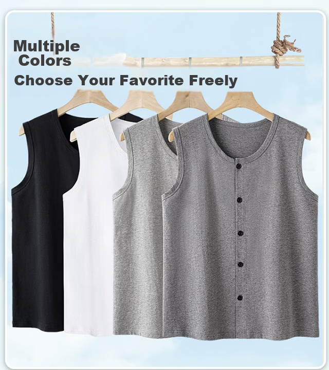 Xueqiman Pure Cotton Vest Middle-aged and Elderly Men's Plus Size Vest Father's Day Cardigan Loose Sleeveless Undershirt Underwear 7