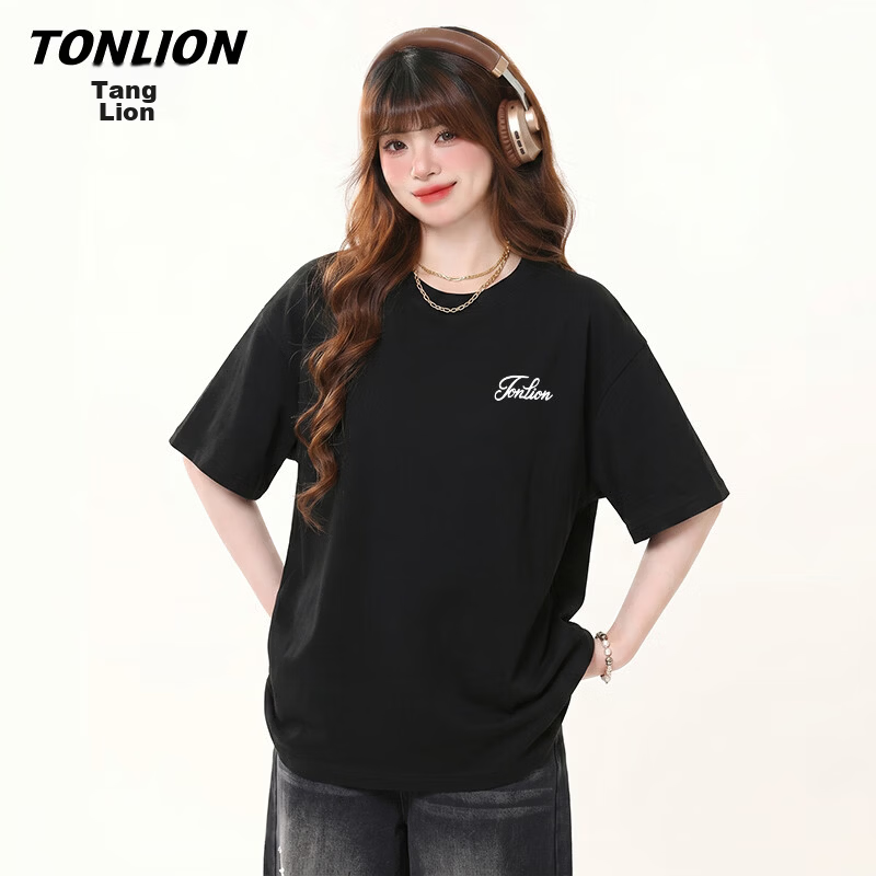 TonLion Cotton Short Sleeve T-Shirt Women Summer Trendy Loose Slim Fit Half Sleeve Top Simple Base Shirt