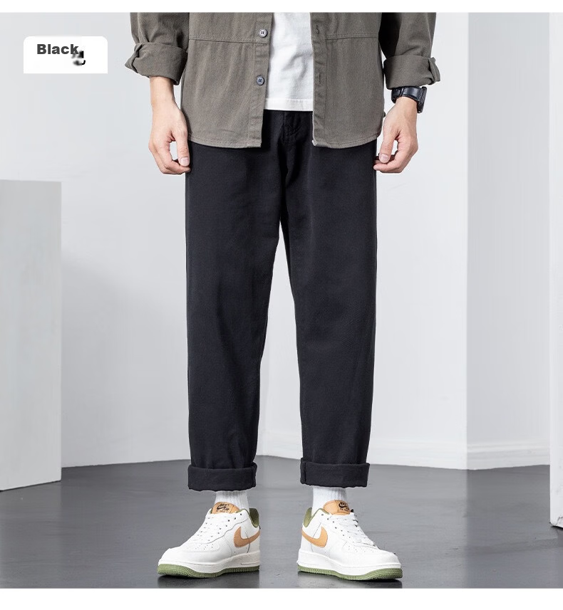 LangSha Men's Work Pants Loose Fit American Vintage Fashion Straight Leg Trendy Casual Versatile Long Pants 9