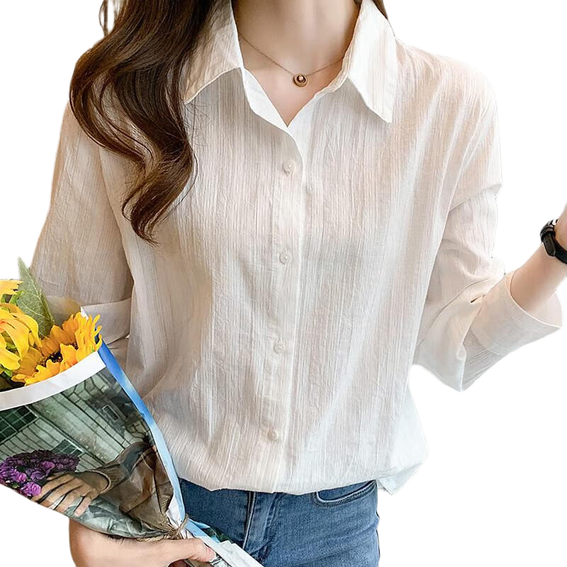 AOTUN Cotton Shirt for Women, Long Sleeve, Spring And Autumn Style, Casual Inner Wear Top AT3058, Picture Color L