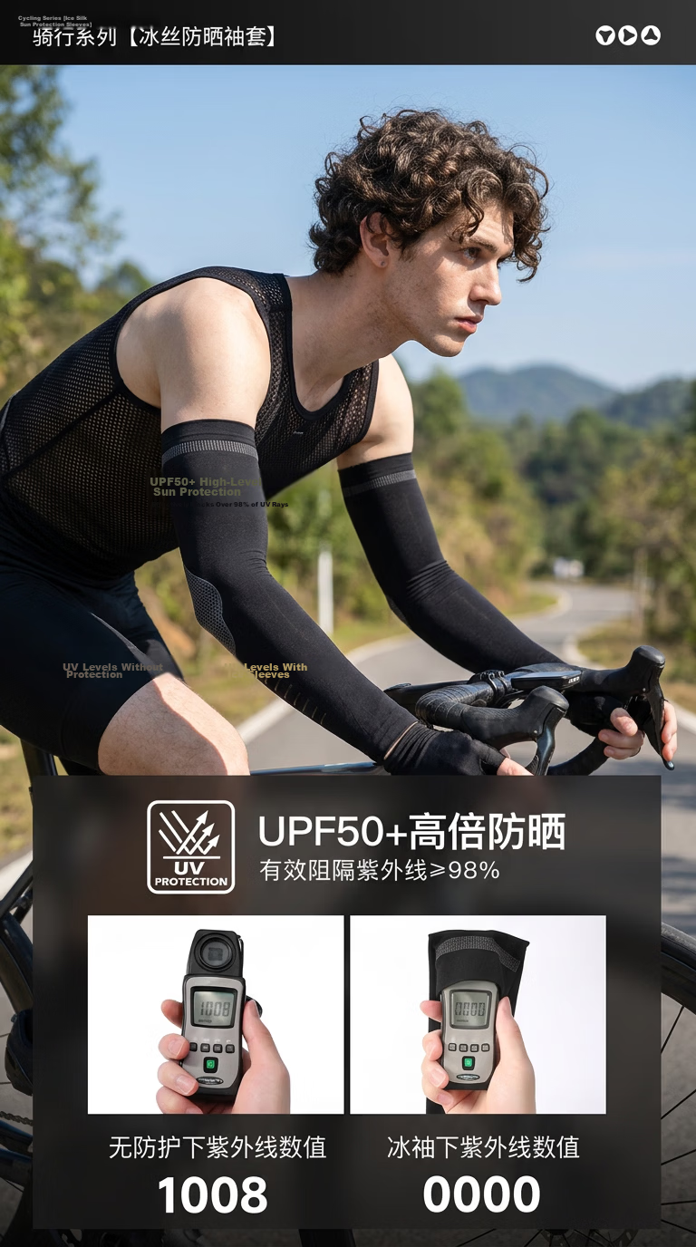 Jian Cai Men's Summer UV Protection Ice Silk Thin Cycling Sun Sleeve Arm Sleeves Gloves for Driving Enlarged Size 4