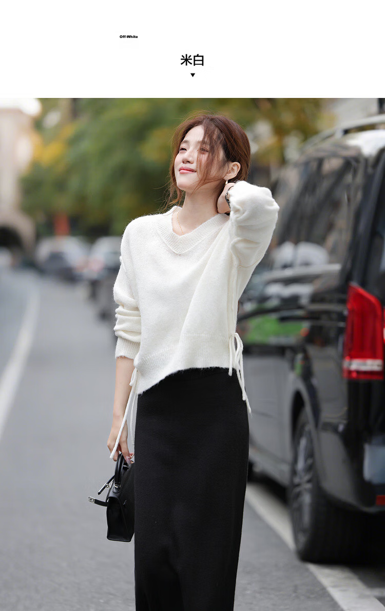 MT Spring Soft V-Neck Pleated Knit Sweater with Fluffy Wool for Women 8