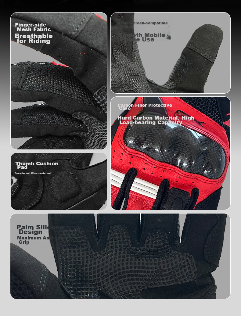 BERIK Big Eye Motorcycle Riding Gloves Summer Breathable Genuine Leather Carbon Fiber Touchscreen Shamo Black White L 8