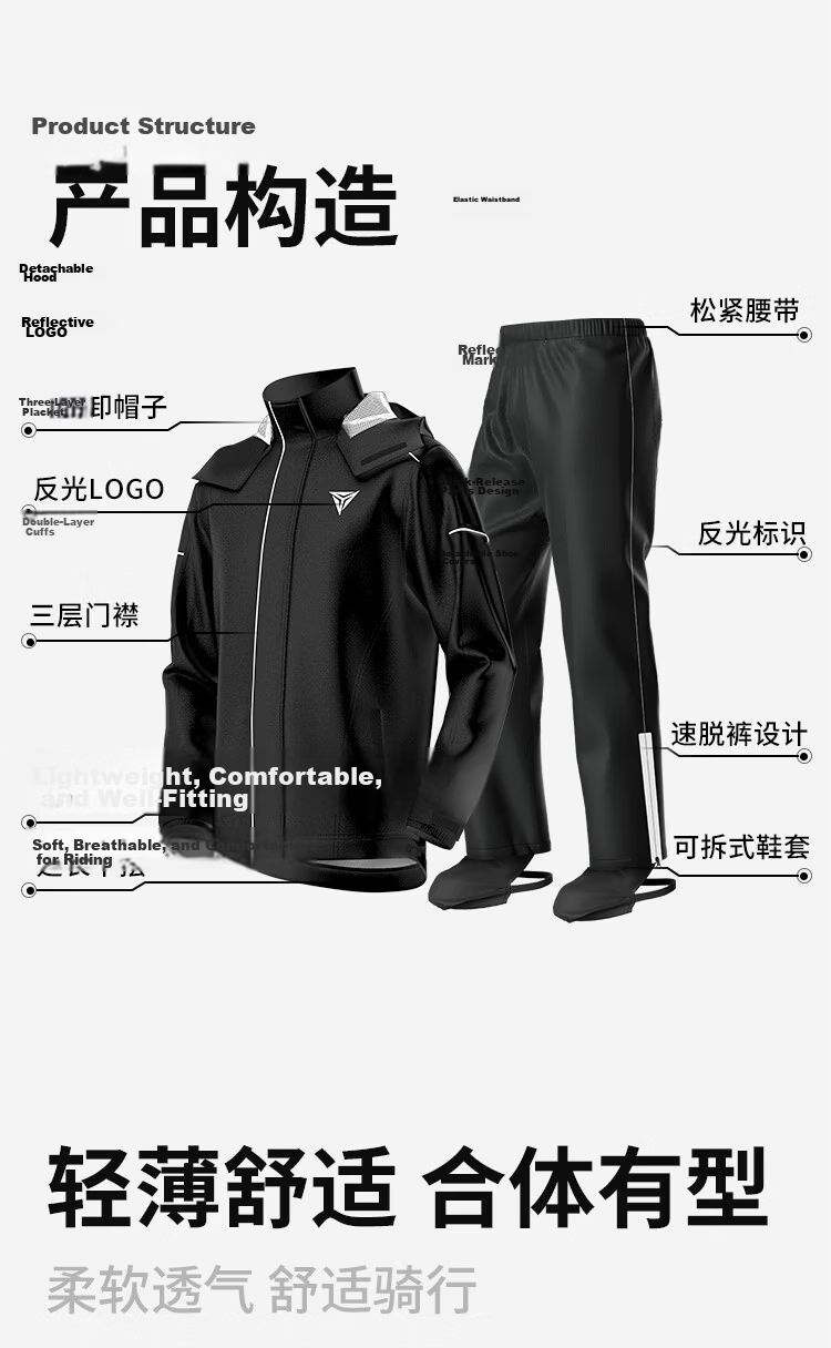 MOTOWOLF Motorcycle Riding Raincoat and Rain Pants Separate Heavy Rain Rider Rain Suit Set 3
