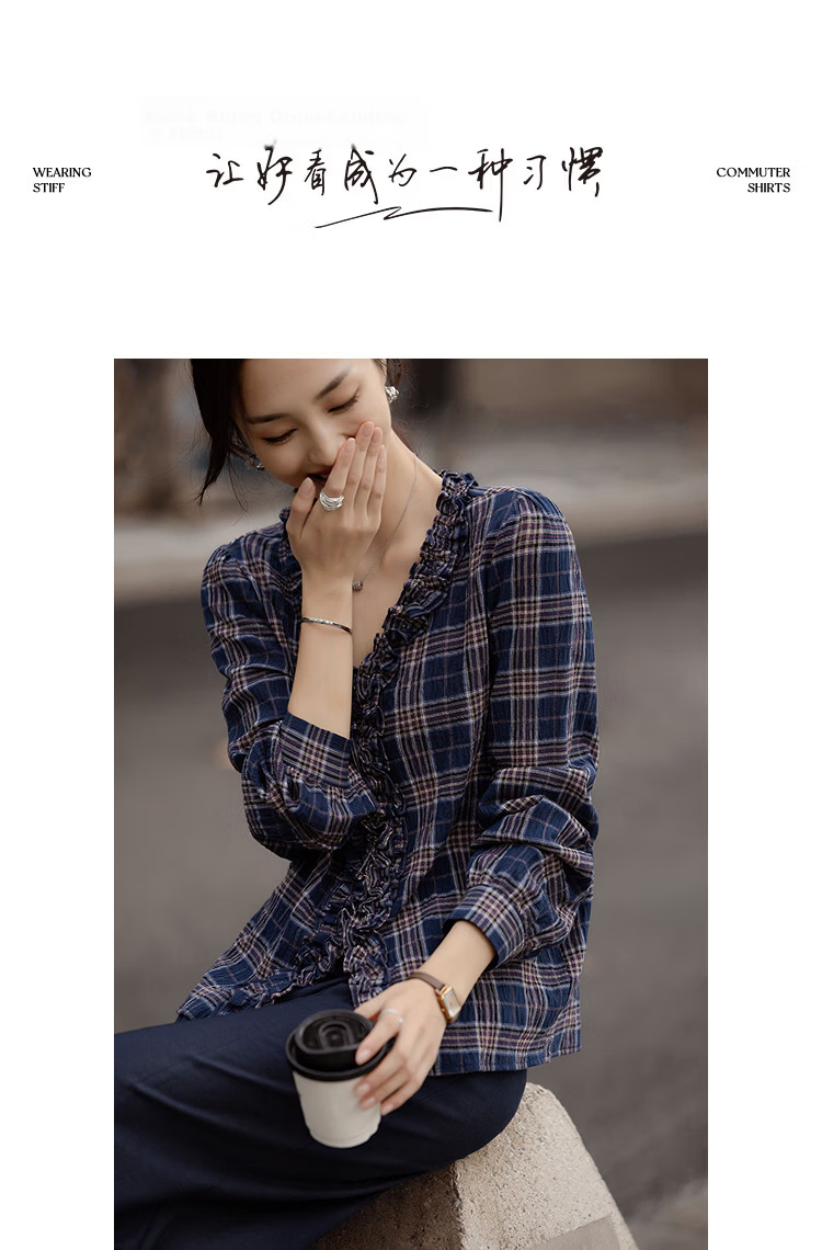 Demana [Artistic Style] Spring Cloud Oxygen Cotton V-Neck Multi-Layer Ruffle Shirt Petite Women's Blouse 9