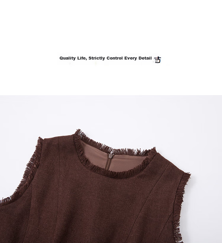 Demana Urban Mirror Winter Warm Textured Wool Sleeveless Waist-Cinched A-Line Dress with Fringed Round Neck 14