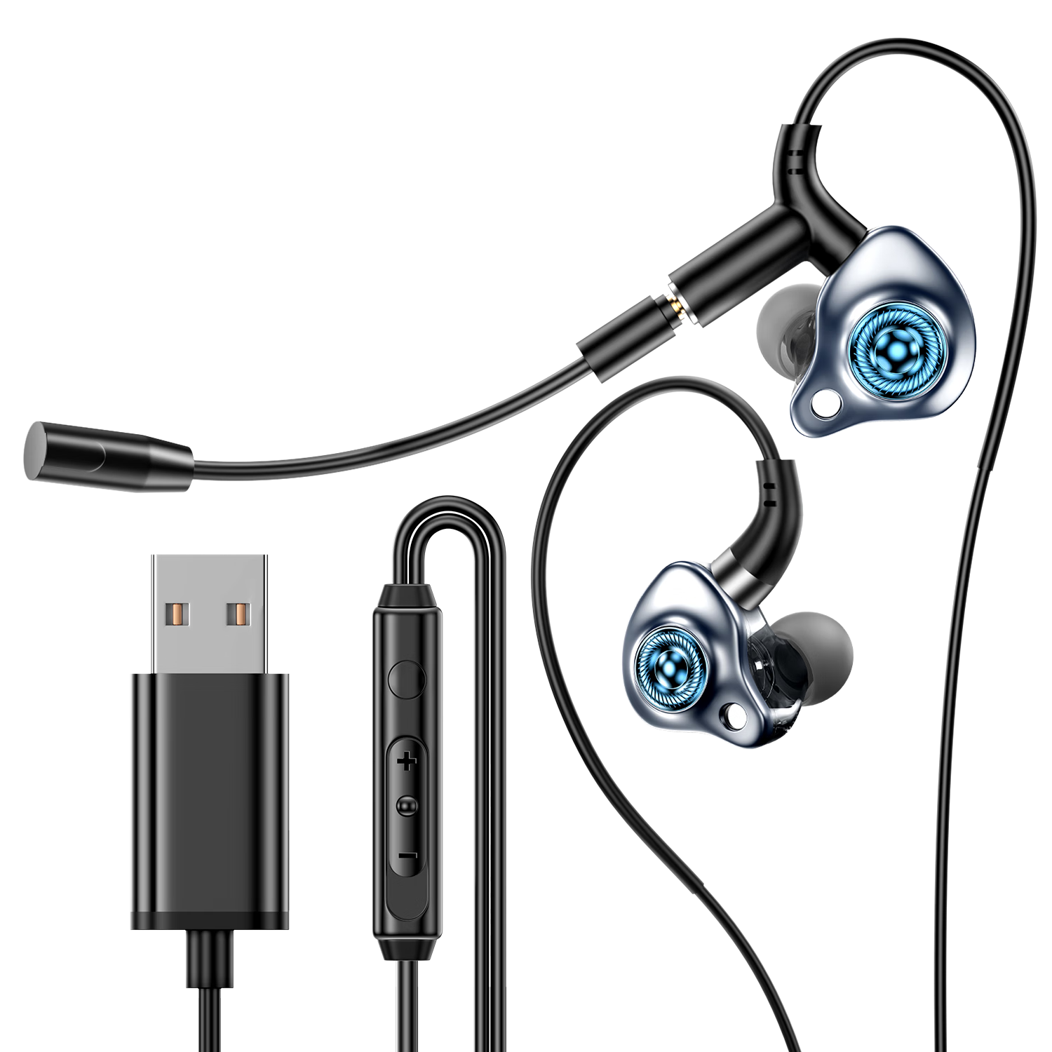 BIAZE Computer Headset USB Interface 2.5m Wired Over-Ear Headphones with Microphone Clear Sound Quality for Office Music Gaming Live Streaming Esports FPS Positional Audio Delta