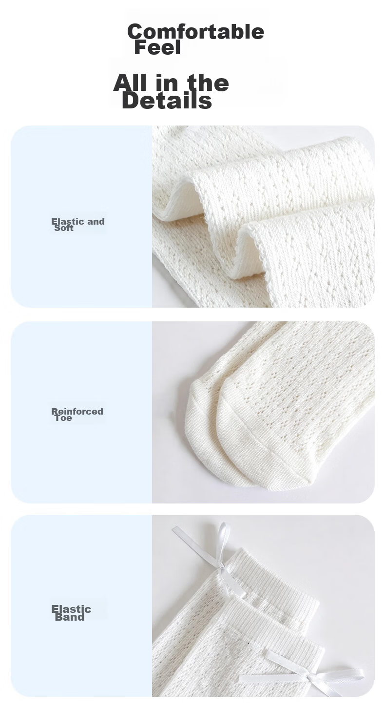 Aibaoqi Children's Long Tube Socks Summer Thin Girls Mesh Calf Socks Bowknot Ruffle Mid Tube Socks 2 Pairs T317 7