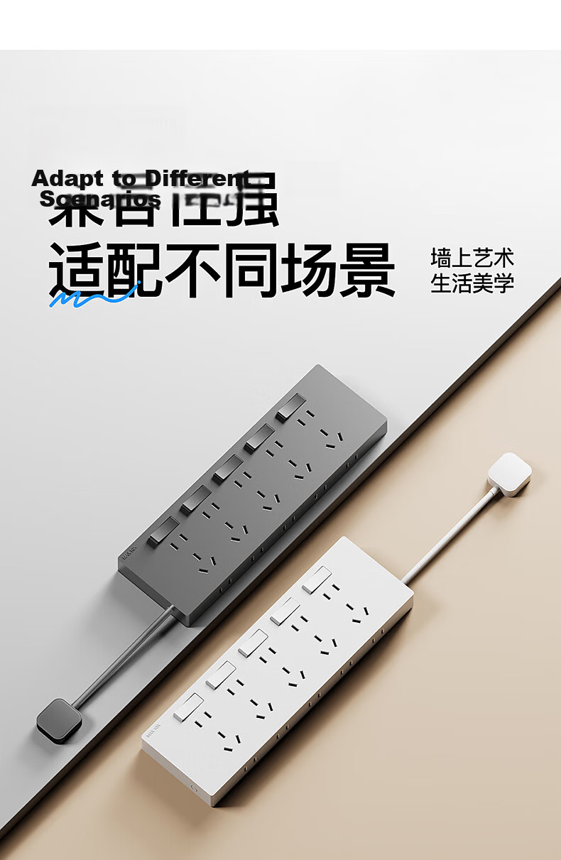 International Electrician 86-Type Surface-Mounted Multi-Port Controlled Extension Socket Panel with Cable Power Strip for Kitchen and Sideboard 10