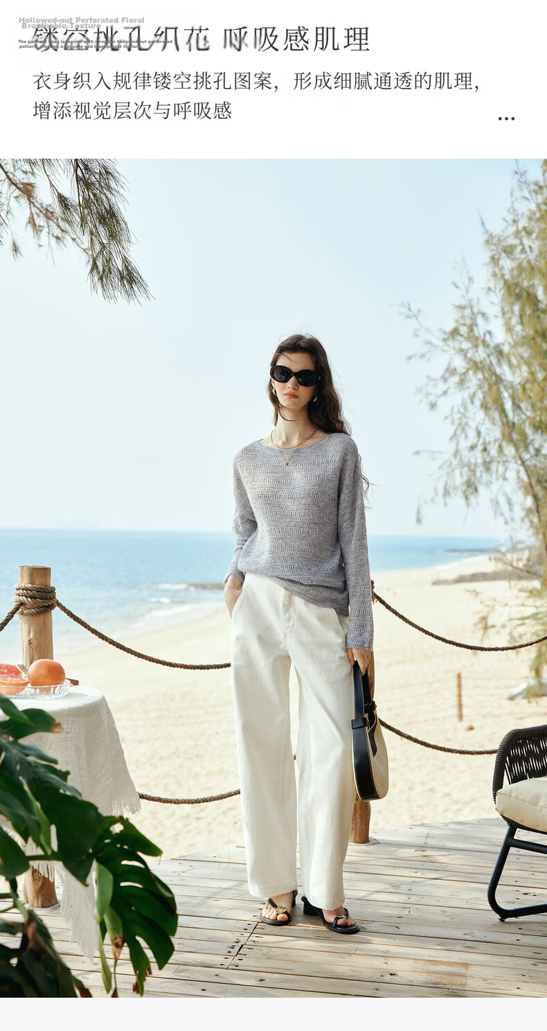 Olrain Oureier Off-Shoulder Hollow Out Loose Pullover Knitwear Women's Spring New Elegant Top Pink M 10