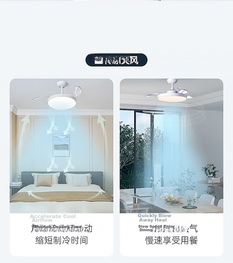 Paulmann P German Paulmann Invisible Fan Light Full Spectrum Eye Protection Ceiling Fan Light Living Room Dining Room Bedroom Silent Remote Control Light 20