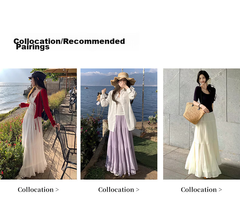 Langsha Pleated Mesh Midi Skirt for Women Spring Summer Draped Chiffon Cake Skirt High Waist Slim A-Line Flared Skirt 17