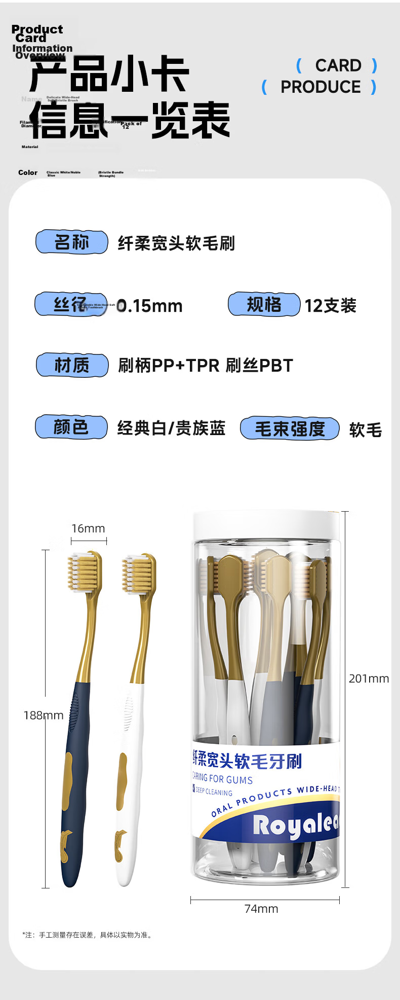 RAOYI High-Density Toothbrush, Soft Bristles, 101 Holes, Thin Wide Head, 60s Quick Brush, Relieves Sensitivity, Protects Gums, 3 Pieces 12