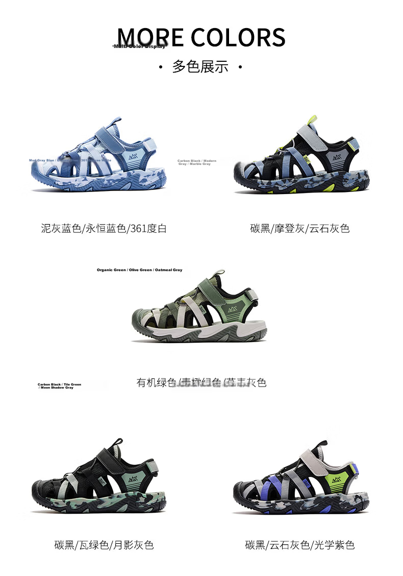 361° Kids Sandals 26 Summer Boys Girls Breathable Closed-Toe Anti-Collision Beach Frame Shoes Black Size 38 32