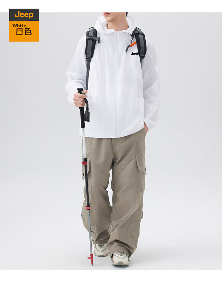JEEP Men's Ice Silk Sun Protection Jacket Summer UV Protection UPF50+ Hooded Sunproof Coat White 3XL 19