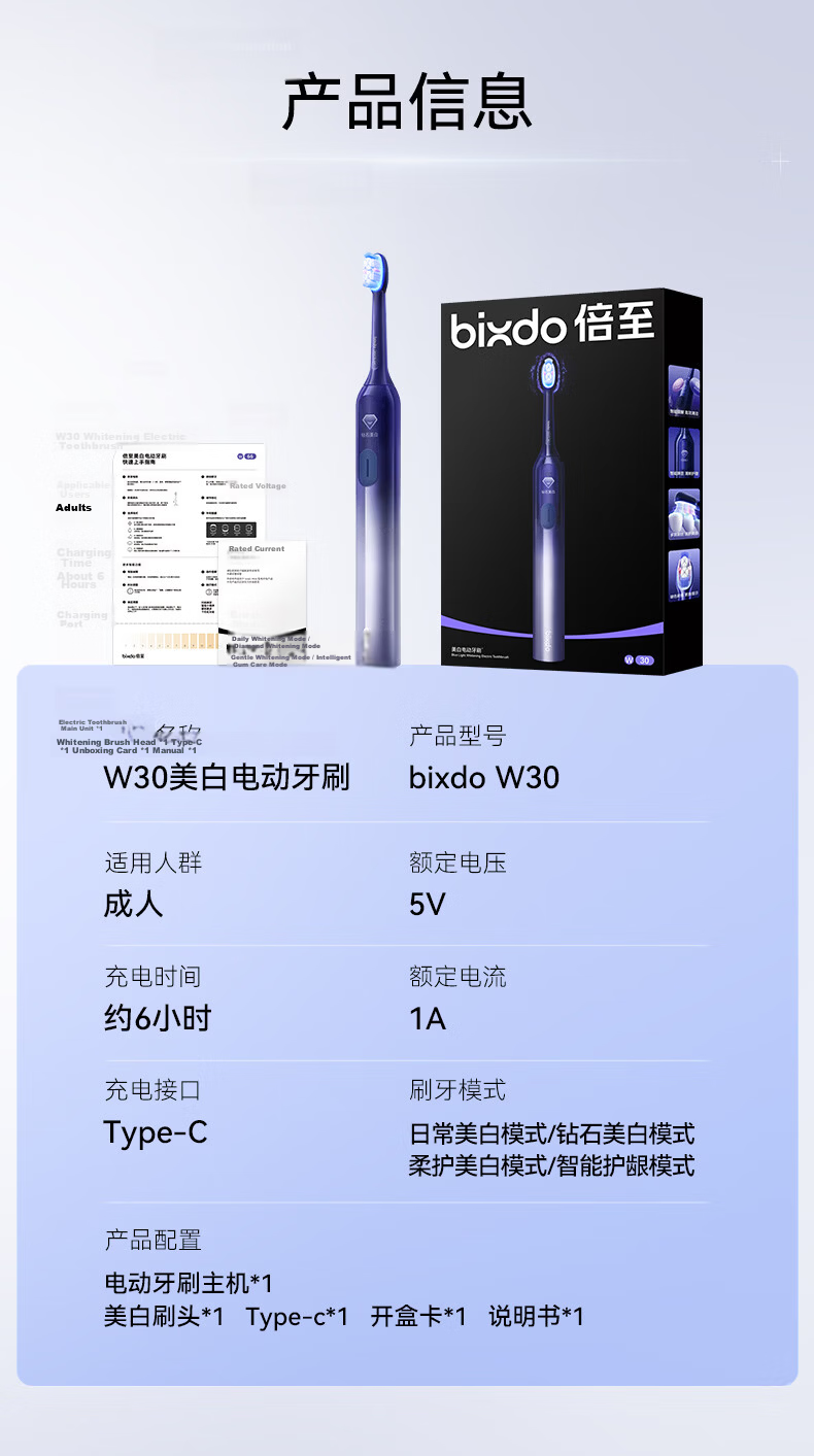 Bixdo Whitening Electric Toothbrush Blue Light Air Professional Blue Light Reverse 10 Years Yellowing Adult Couple Birthday Gift for Men Women Mother's Father's Day 32