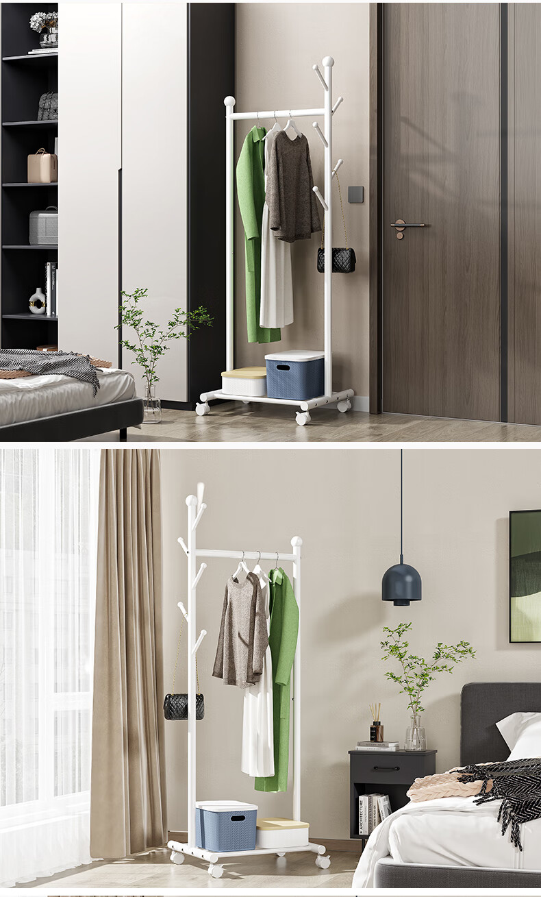 Yicainianhua Floor-Standing Clothes Drying Rack, Indoor Bedroom Simple Drying Pole, Coat And Hat Stand, Thickened Steel Pipe Drying Rack, 2166 19