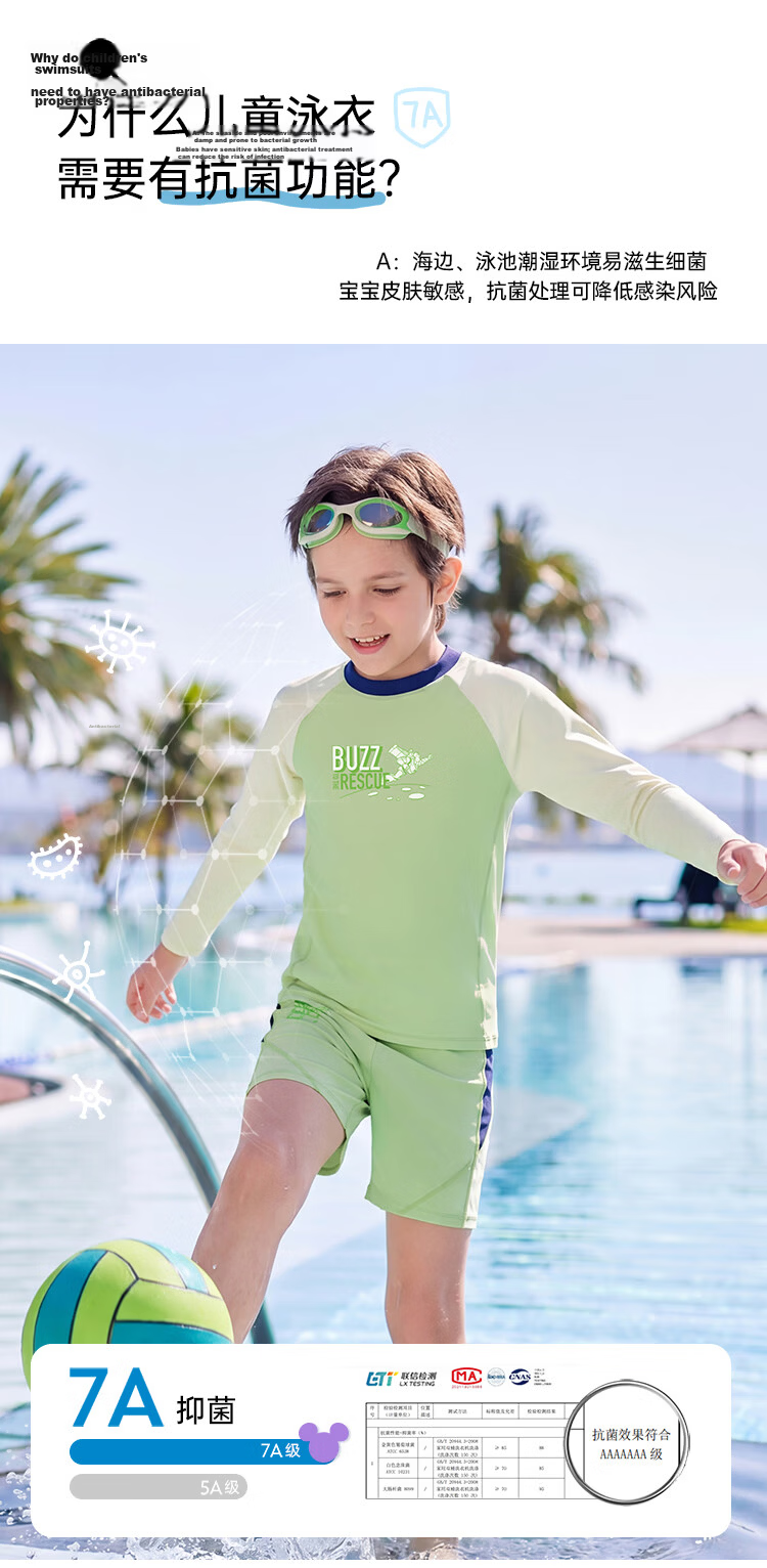 Disney Boys' Two-Piece Long Sleeve Sun Protection Swimsuit D36633S2F Green Buzz Lightyear Size 160 5
