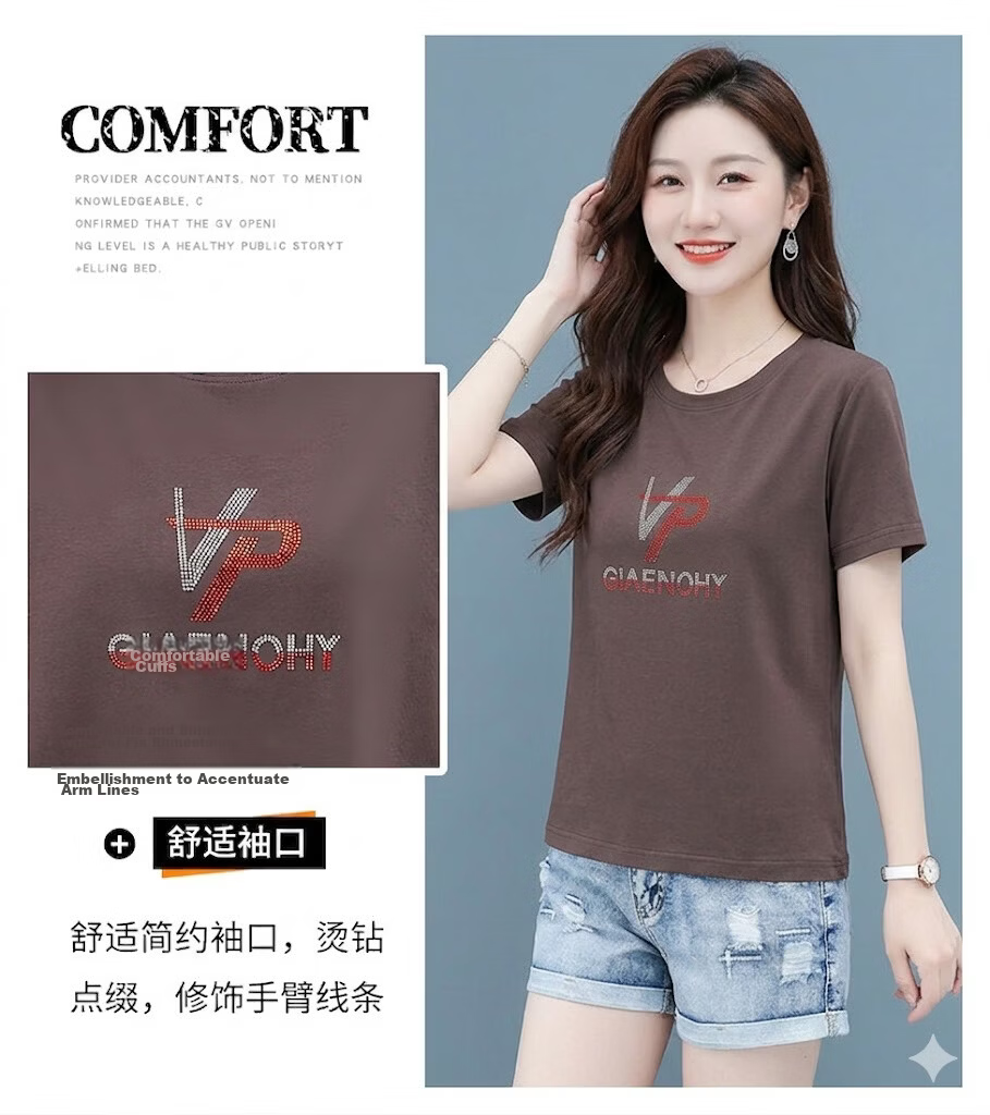 AEMAPE Women's Short Sleeve Summer 2026 New Mid-Age Thin Loose Fit Crew Neck T-Shirt 5