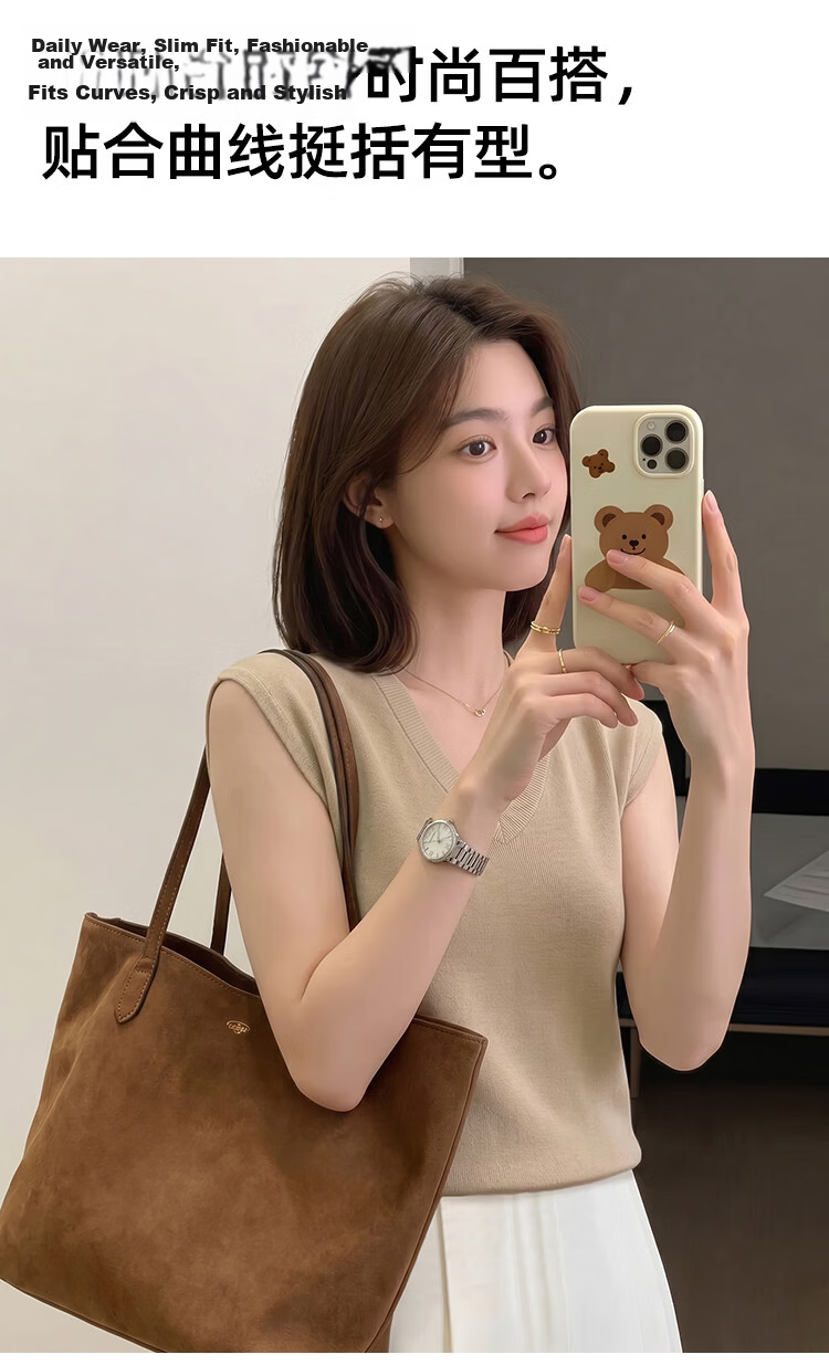 Ordifen Women's Base Layer Pure Style U-Neck Design Knit Short Sleeve T-Shirt Workplace Elegant Top Apricot 7