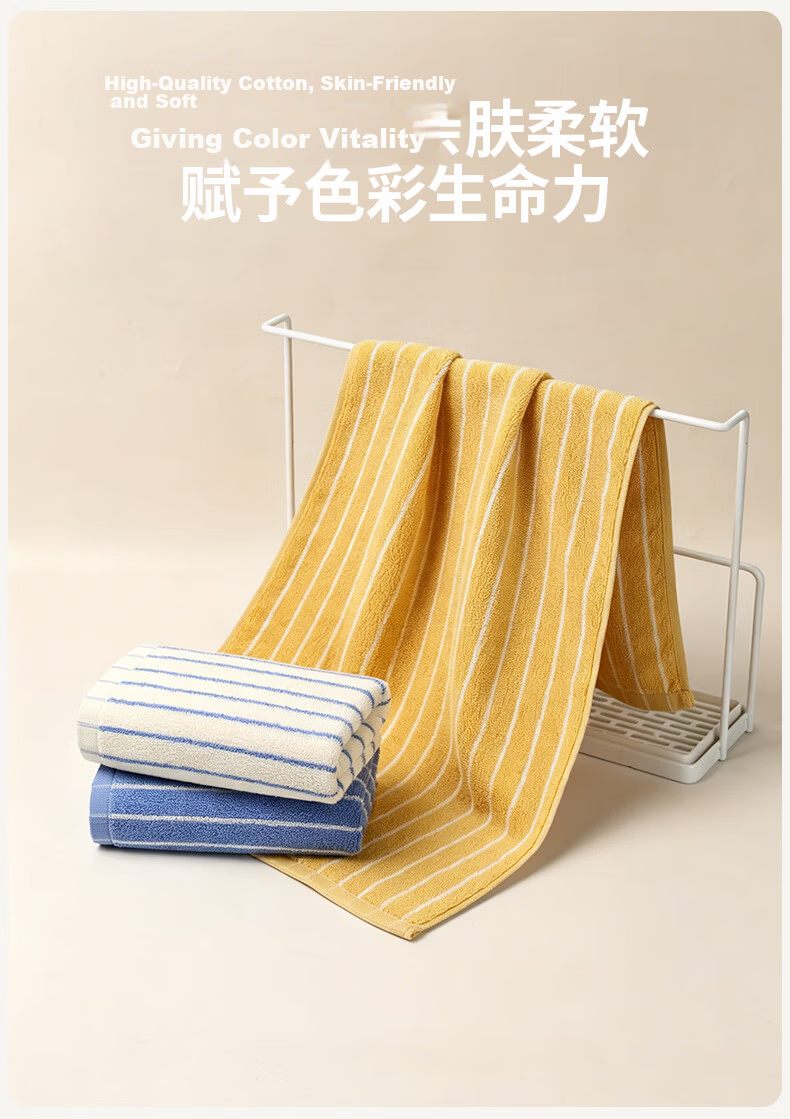 MINISO Cotton Face Towel Soft Absorbent Antibacterial Home Use Adult Blue+White Blue 13
