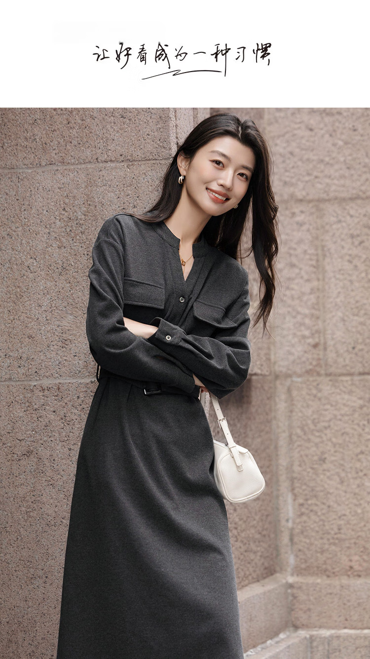 Demana [with Hyaluronic Acid] Spring Urban Commuter V-Neck Half-Placket Pocket Drop Shoulder Loose Women's Knit Dress 1