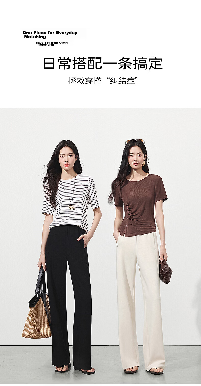 Yixiang Liying White Mask Pants Casual Women's Summer New Loose Draped Wide-Leg Straight Pants Gentle Black XL 14
