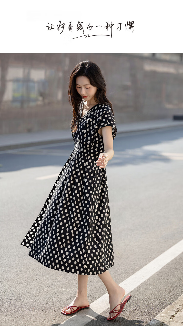 Demana Fresh Cotton Summer Urban Romantic V-Neck Printed Waist-Slimming Dress for Women Premium Quality 1
