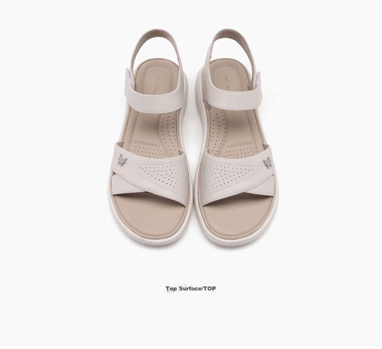 Red Dragonfly Women's Soft Sole Velcro Wear-Resistant Sandals Lightweight Non-Slip Flat Mom Shoes WTK265752 Off-White Size 37 10