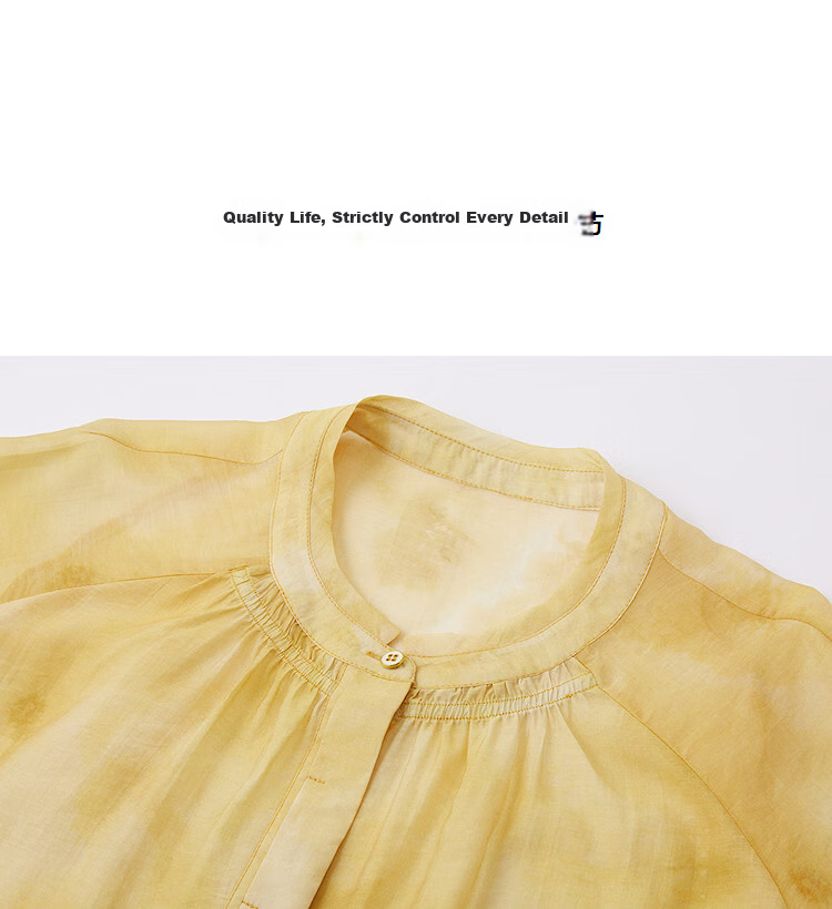 Demana [Lyocell Blend] Spring Lemon Garden Lightweight Stand Collar Printed Blouse Loose Fit Women's Shirt 11