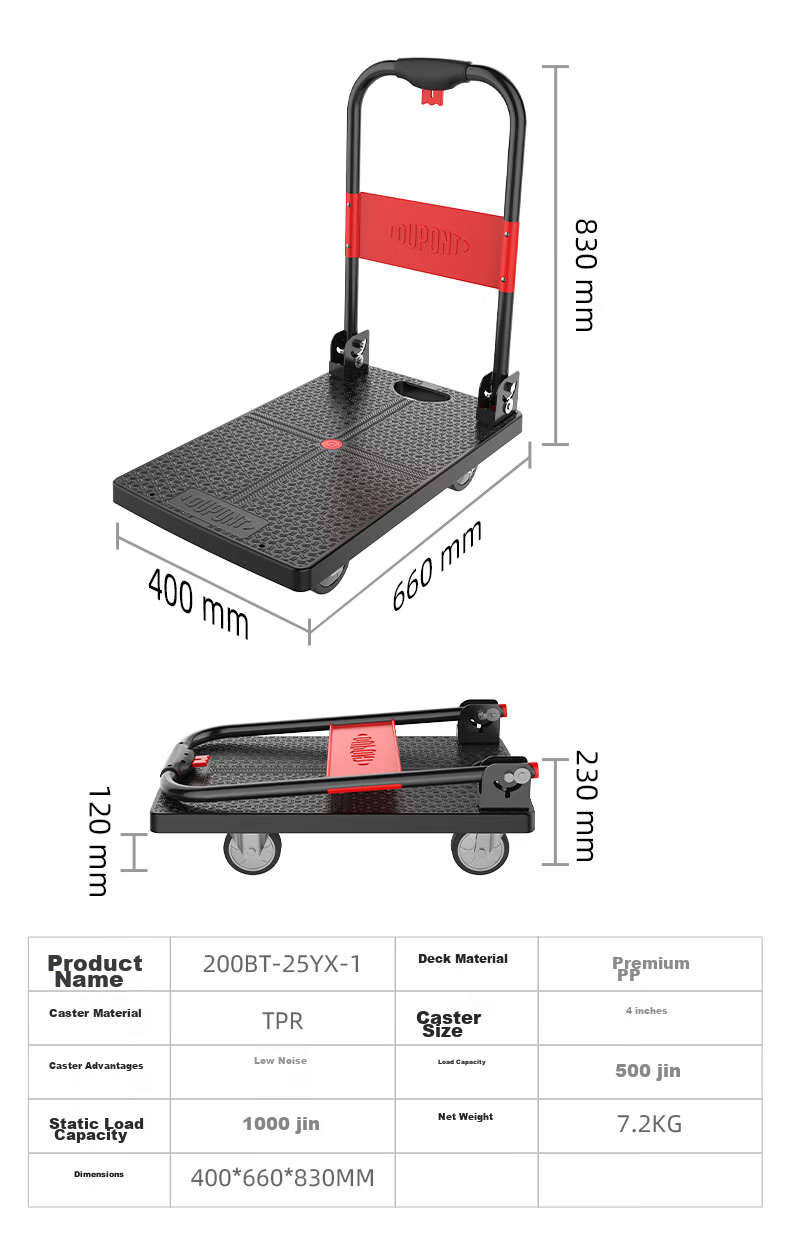 INWEE Steel Plate Flatbed Folding Hand Truck Trolley Cart 90x60cm Load Capacity 1600 Jin 6