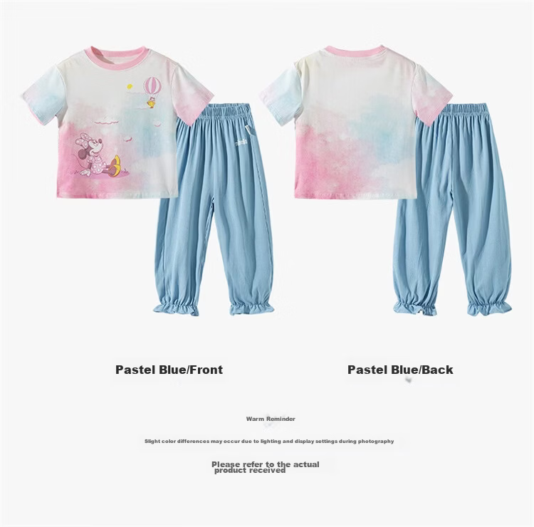 Disney Spring Summer New Girls Ice Cool Short Sleeve T-Shirt Lightweight Breathable Anti-Mosquito Long Pants Casual Set Pastel Color 130 20