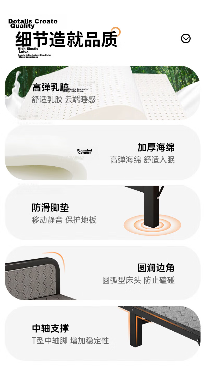 Quanpinwu No-Assembly Folding Single Bed Nap Bed Home Hospital Care Sponge Latex Mattress Camp Bed 12
