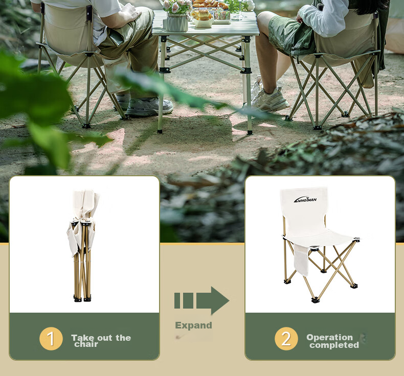 Woteman Outdoor Folding Table And Chair Set, Egg Roll Table, Long Table, Lightweight Portable, for Street Vending, 5-Piece Set, Tea Brewing around The Fire 8